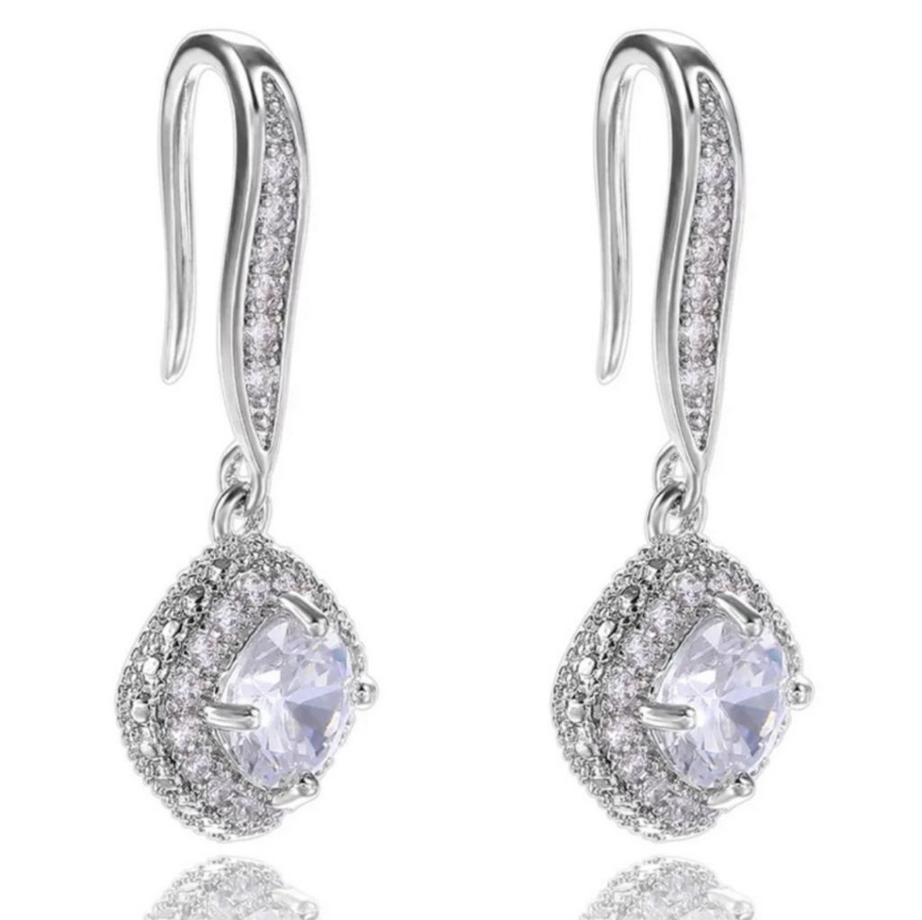 New Women’s Silver Plated Shiny Stud Cubic Zirconia Earrings